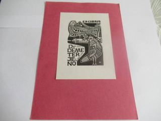 Originální exlibris Dr. Demeter Jenő – Antal Fery: Ptáci a mikroskop, dřevoryt (X2) – 12,5×9 cm (1976)