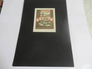 Exlibris – Helmer Fogedgaard – Michael Florian – motiv: Mnich (písař) píšící husím brkem v knihovně – 14,5×10,5 cm – barevný dřevoryt (pasparta 22,5×15,5 cm)
