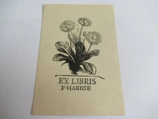 Exlibris – F. Habese – B. Lacina – motiv: Trst sedmikrásek (sedmikrásky) – 10,5×7 cm – dřevoryt (X2)