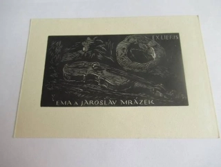 Exlibris – Ema a Jaroslav Mrázek – Ladislav Wlodek – motiv: Housle se smyčcem a věnec – 9×13 cm – zinkografie (zi)