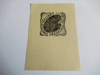 Exlibris – Bohumil Hradečný – Antonín Morávek – motiv: Malířská paleta a štětce – 13,5×9,5 cm – dřevoryt (X2) – 1939