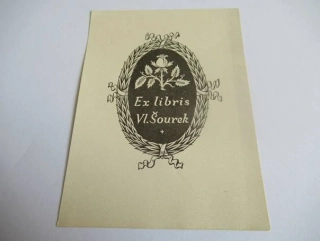Exlibris – Vl. Šourek – Karel Kinsky – motiv: Růže v oválném věnci – 11×8 cm – zinkografie (zk) – 1926