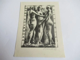 Exlibris – Ireny Novákové – V. Polosel – motiv: Klasický figurální motiv Tří grácií – rozměry 11,5×8,5 cm – litografie – rok 1993