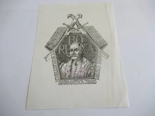 Exlibris – Bibliotheca Sarmatica / Mości Diabła – Jan Stanisław Antosz – Portrét sarmatského čerta – perokresba (Opus 4), 14,5×11 cm