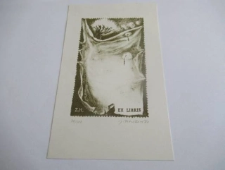 Exlibris – Z. H. – Jarmila Trtušková – Odkvetlá pampeliška ve větru – 14×8,5 cm