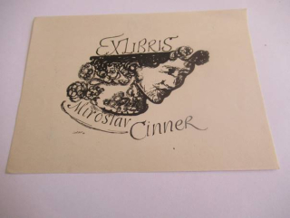 Exlibris – Miroslav Cinner – J. Solar – Portrét dívky v záplavě růží – zinkografie, 14×10 cm