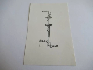 Exlibris – Roland Roveda – Hans Hauke – Baletka tančící na hrotu rýsovacího pera – mědiryt (C2), 12,5×8 cm