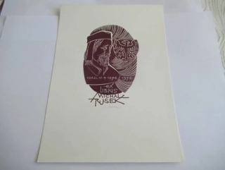 Exlibris – Michal Rusek – L. Rysek – Portrét Karla IV. se znakem orlice – linoryt (X3), 21×15 cm
