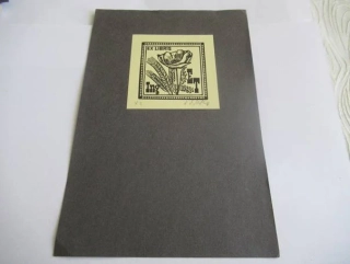 Exlibris – Ing. E. T. – V. Chrenko – Vlčí mák a obilné klasy – linoryt (X3), podkladový papír 21×14,5 cm