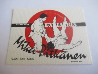 Exlibris – Mika Pitkänen – Hans C. Hornhauer – Judo chvat Okuri-Ashi-Barai – dvoubarevná zinkografie (P7/2), 7,5×6 cm