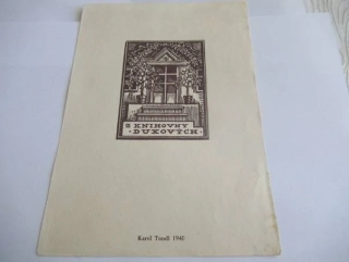 Z knihovny Duxových – Karel Tondl – Klasický portál domu se schodištěm a citrusy – dřevoryt (X2), podkladový list 21×14,5 cm