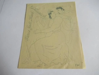 Exlibris – Mercé Galí Alsina – Francesc d’A. Galí – Hudební motiv (Ex-Musicis) s harfistkou a pěvcem – zinkografie / perokresba, 14,5×11,5 cm
