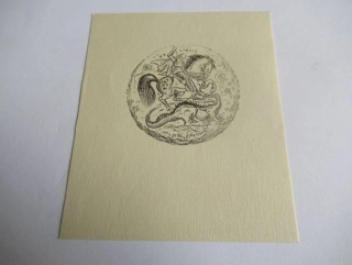 Exlibris – Jiří Záloha – Bedřich Valdauf – Svatý Jiří bojující s drakem – původní zinkografie / perokresba, 9×7,5 cm
