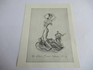 Exlibris – Pierre Edmond Lévy – Albert Coppa – Flamenco s kytaristou (Španělský motiv) – původní zinkografie / perokresba, 10,5×8 cm