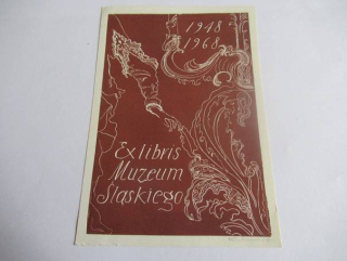 Exlibris – Muzeum Śląskie – Maria Pawlikowska – Výroční secesní florální kompozice – původní linoryt / dřevoryt, 12×8,5 cm