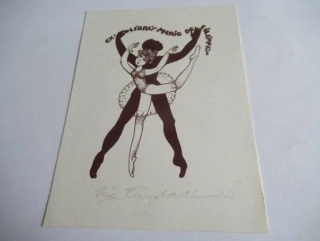 Exlibris – Mario de Filippis – Věra Krumphanlová – Československo, cca 1980–1985 – původní tisk z výšky / zinkografické klišé – 14,5×11 cm