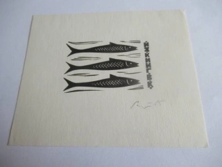 Exlibris – V. Kuzněcov – German Ratner – Moskva, 1965 – původní linoryt (X3) – 11,5×9,5 cm
