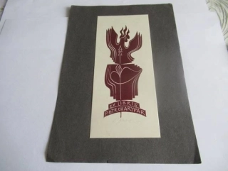 Exlibris – Petr Charypar – Ladislav Rusek – Československo – původní barevný linoryt (X3) na autorské montáži – 20,5×14 cm