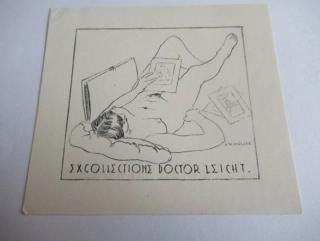 Exlibris – Doctor Leicht – A. V. Müller – Německo / Rakousko – původní zinkografické klišé – 9×8 cm