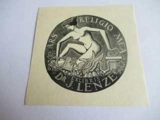 Exlibris – Dr. J. Lenze – Desiré Mergaert – Francie / Belgie – původní dřevoryt (X2) – 9×9,5 cm