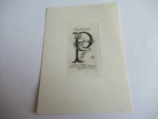 Exlibris – P. Pfister – E. Schmidt – Německo / Rakousko – původní lept / rytina (C3) – 9×6,5 cm