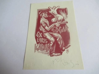 Exlibris – Edgar Kadak – Richard Kaljo – Estonsko, 1967 – původní barevný dřevoryt (X2) – 10,5×7 cm