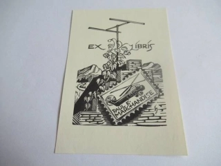Exlibris – Paul E. Marchandise – Hans Hauke – Rakousko, 1959 – původní dřevořez (X1) – 10,5×7,5 cm