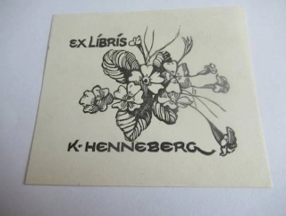 Exlibris – K. Henneberg – Hans Hauke – Rakousko, 1961 – původní linoryt (X3) – 8,5×7 cm