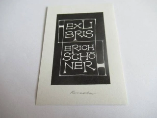 Exlibris – Erich Schöner – Roland Roveda – Graz (Rakousko), 1970 – původní linoryt (X3) – 7×5 cm