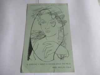 Původní sběratelská novoročenka p. f. 1938 Prof. Václav Fiala – autorská grafika (21 × 13 cm)