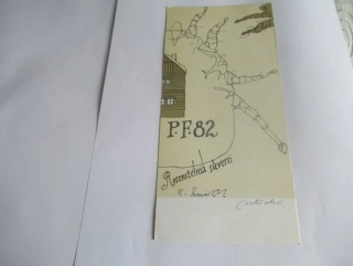 Původní sběratelská novoročenka PF 82 K. Samšiňák – autor Zdeněk Mlčoch, motiv Rosensteinia sieversi (20,5 × 9,5 cm)