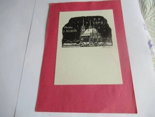 Původní sběratelská novoročenka P. F. 1979 PhMr. J. Kubík – autor Jan Furman, motiv chrámu sv. Petra a Pavla v Brně