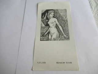 Sběratelská PF 1969 – autor: Ladislav Vlodek – motiv akt ženy v krajině, dřevoryt X2 (21 × 10 cm)