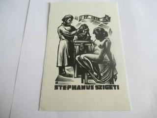 Sběratelská PF 1975 – autor: Antal Féry – motiv sochař v ateliéru s ženským aktem, dřevoryt X2 (15,5 × 10 cm)