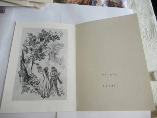 Sběratelská PF 1979 – motiv Adam a Eva u stromu poznání, litografie (21 × 14,5 cm)