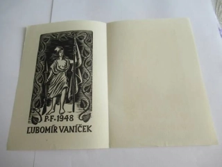 Sběratelská PF 1948 – autor: Michael Florian – motiv alegorie svobody a partyzánka, dřevoryt X2 (14,5 × 10 cm)