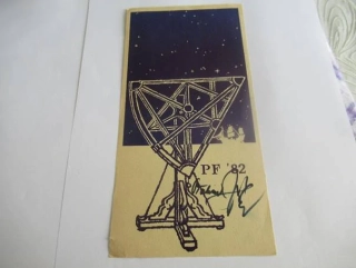 Sběratelská PF 1982 – motiv historický sextant, plachetnice a hvězdná obloha, linoryt X3 (21 × 10,5 cm)