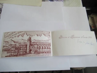 Původní sběratelská novoročenka Bonne et Heureuse Année 1978 – autor Zdeněk Kučera, motiv francouzského Collioure, grafický list (21 × 10,5 cm)
