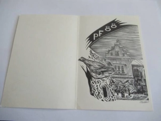 Původní sběratelská novoročenka PF 88 – autor Josef Čada, motiv ptáčka u historické budovy, signovaný grafický list (15,5 × 10,5 cm)