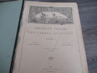 Kniha Zlatá Praha (Ročník X., 1893) – celoroční svázaný soubor časopisů, původní pevná vazba, velký rozměr 38,5 × 29 cm