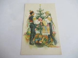 K. Šimůnek - dívka s chlapcem u stromečku