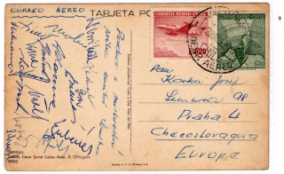 Originální pohlednice s podpisy československých fotbalistů z MS 1962 v Chile