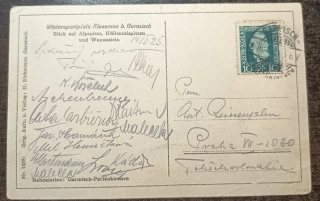 Pohlednice s originálními podpisy československých hokejistů – Mistrů Evropy 1925