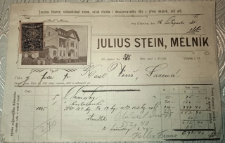 Faktura z roku 1921 – Julius Stein, Mělník – továrna lihovin a exportní firma