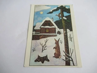 J. Lada - zajíc v zasněženém lese