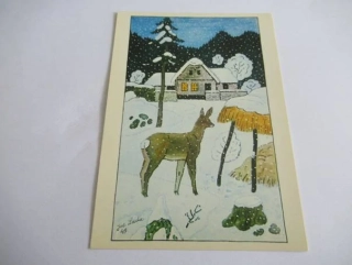 J. Lada - srnka v zasněžené vesnici