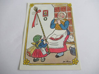 J. Lada - babička a chlapeček s pomlázkou
