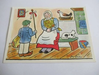 J. Lada - babička a chlapeček s pomlázkou