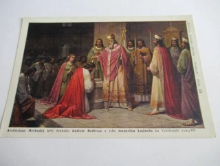 Arcibiskup Methoděj křtí českého knížete Bořivoje a jeho manželku Ludmilu