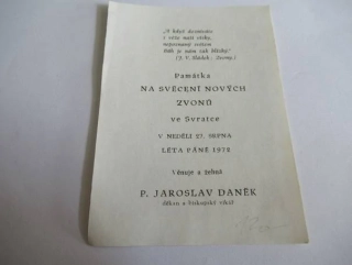 Památka na svěcení nových zvonů - P. Jaroslav Daněk, Svratka